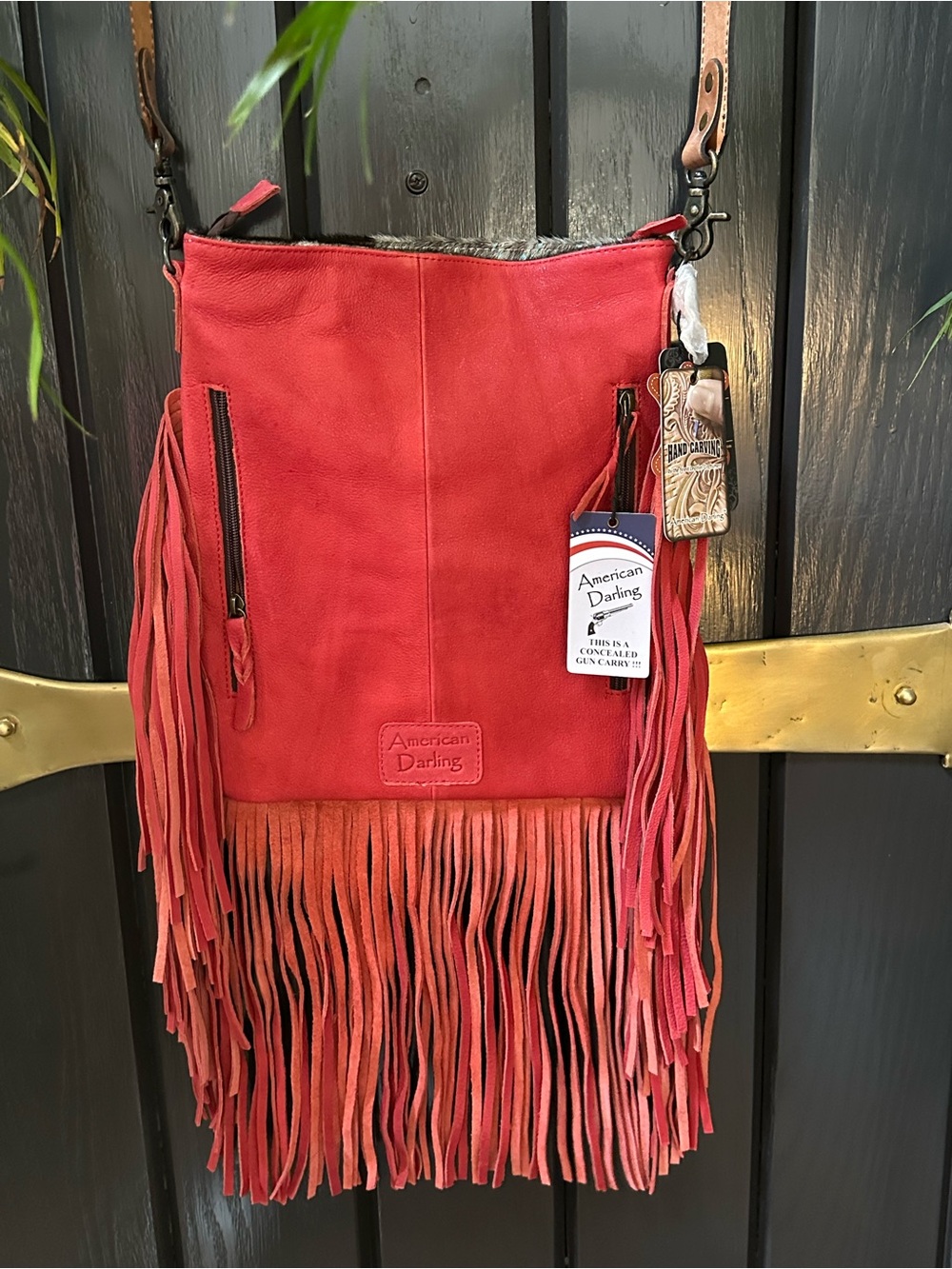 AMERICAN DARLING genuine cowhide tooled leather crossbody messenger bag HOH NWT - Picture 4 of 16